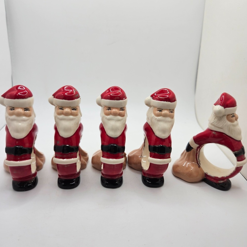Vintage Santa Claus Ceramic Napkin Rings Set of 5 Christmas Holiday‎ Table Decor